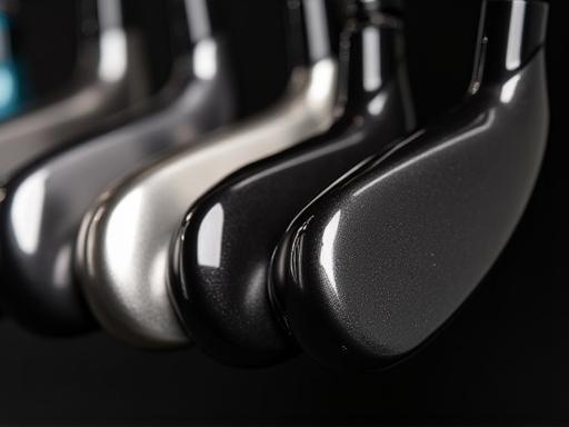 Nahaufnahme verschiedener Oberflächen-Finishes auf Golfköpfen