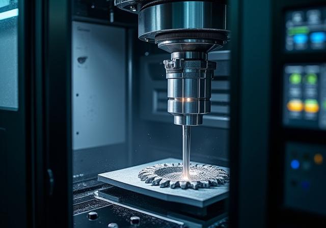 Innenansicht einer laufenden DMG Mori 5-Achs-CNC-Maschine