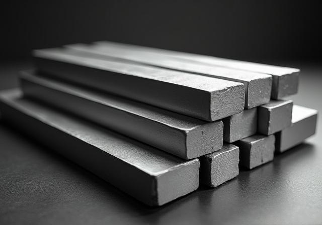 Stapel polierter Stahlbarren, bereit für den Schmiedeprozess